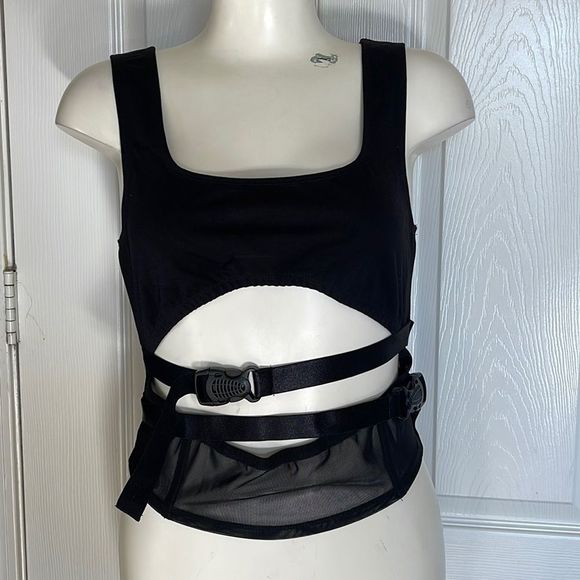 Poster girl sleeveless mesh belted tank top size large - Picture 1 of 6
